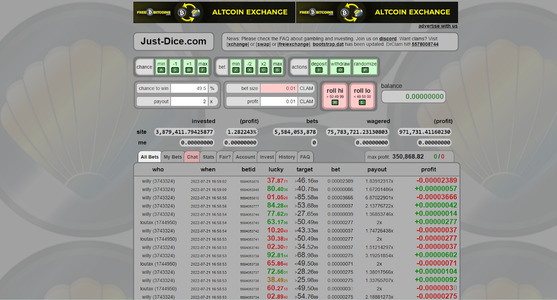 JustDice website interface