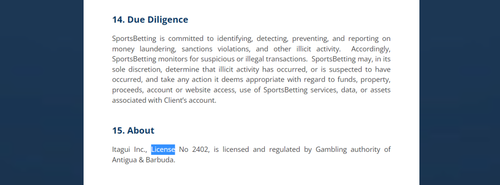 Sportsbetting’s license