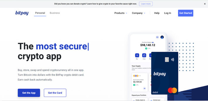 bitpay main page screen