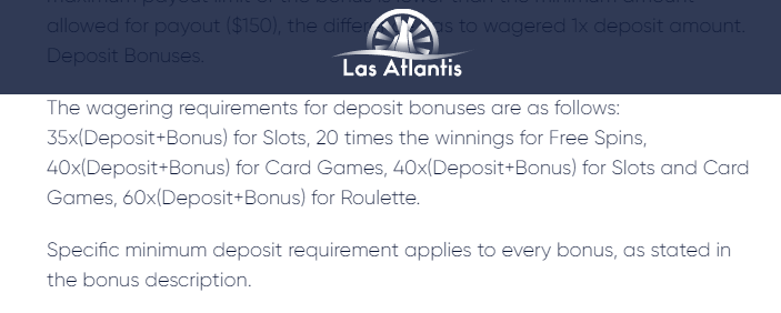 las atlantis wagering requirements