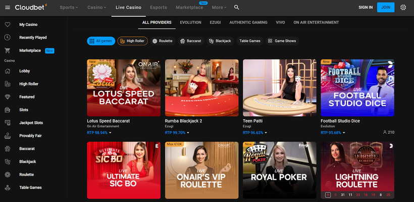 Cloudbet live games 