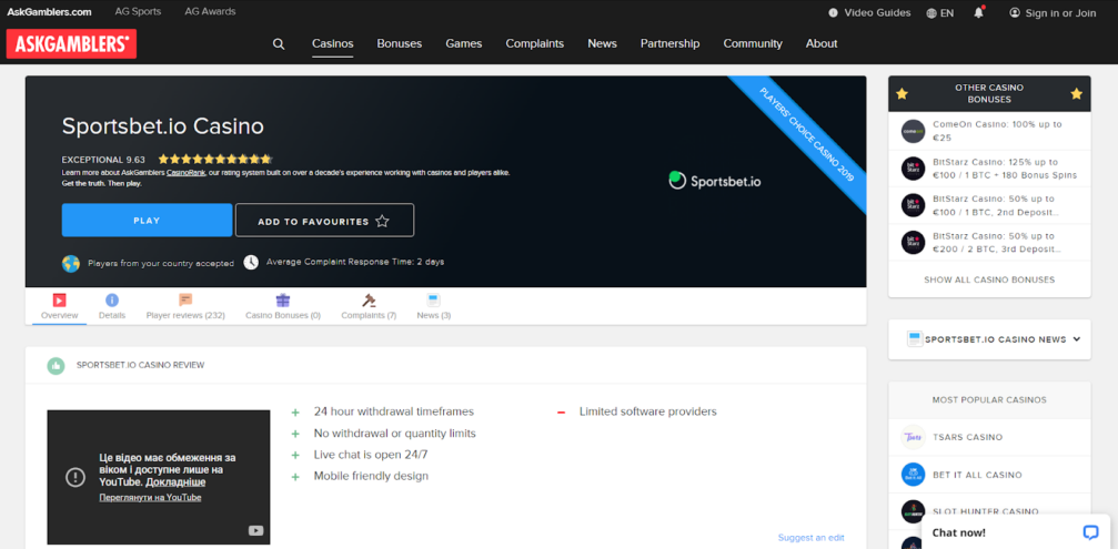 sportsbet.io USA has more than 9 out of 10 stars