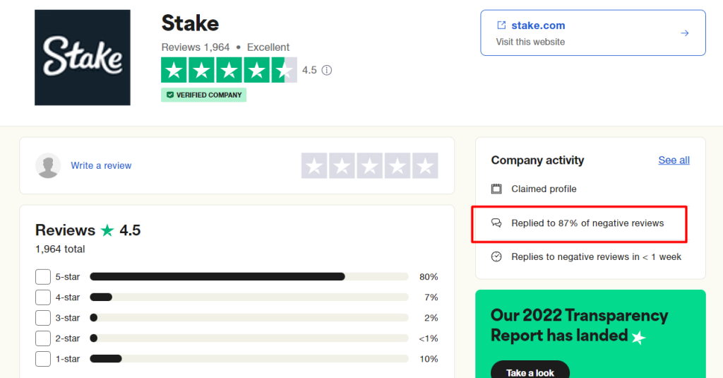 Stake on Trustpilot