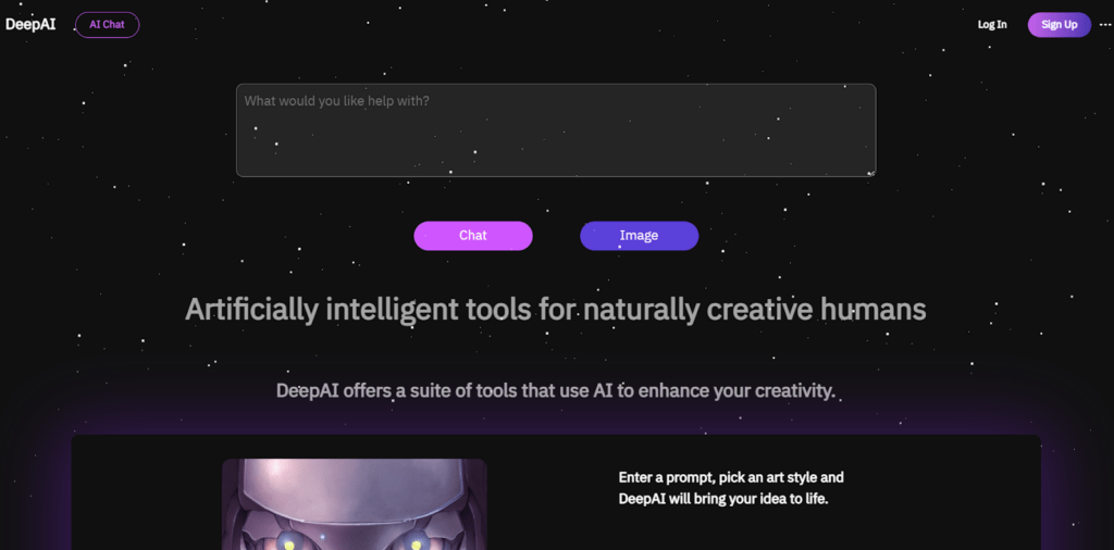 DeepAi homepage