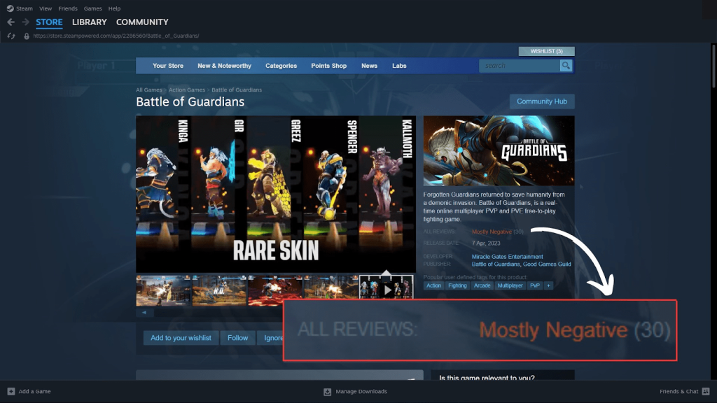 Steam Battle of Guardians reviews are negative 