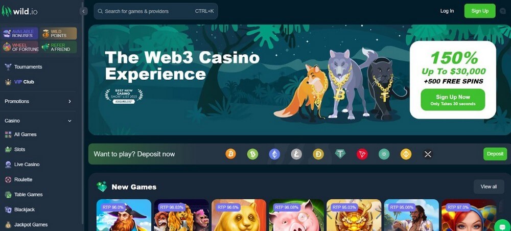 Wild.io casino main page