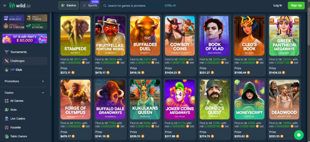 Wild.io casino challenges