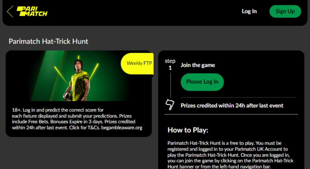 Hat-Trick Hunt promo Parimatch page