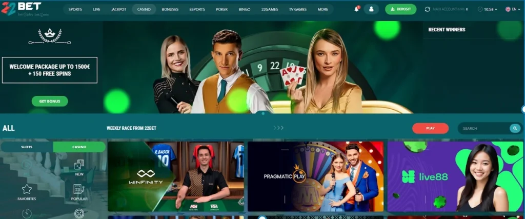 22bet casino page