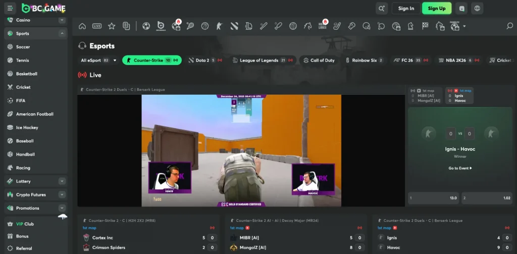 BC.Game as an esports bookmaker