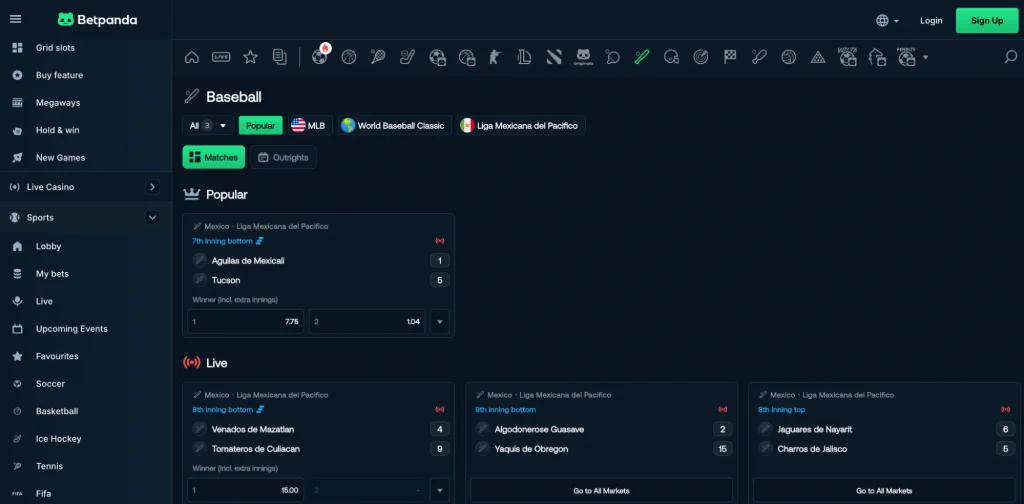 Baseball lines at Betpanda