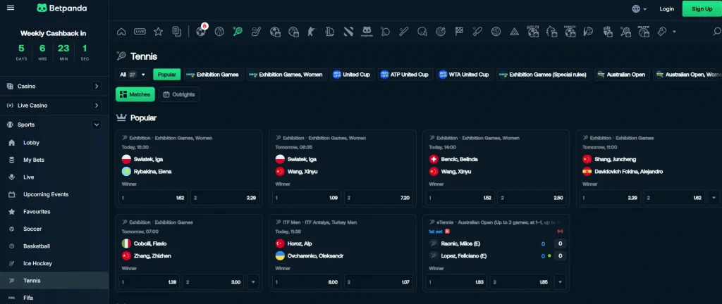 Betpanda tennis page
