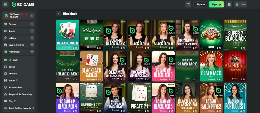 Blackjack variants at BC.Game