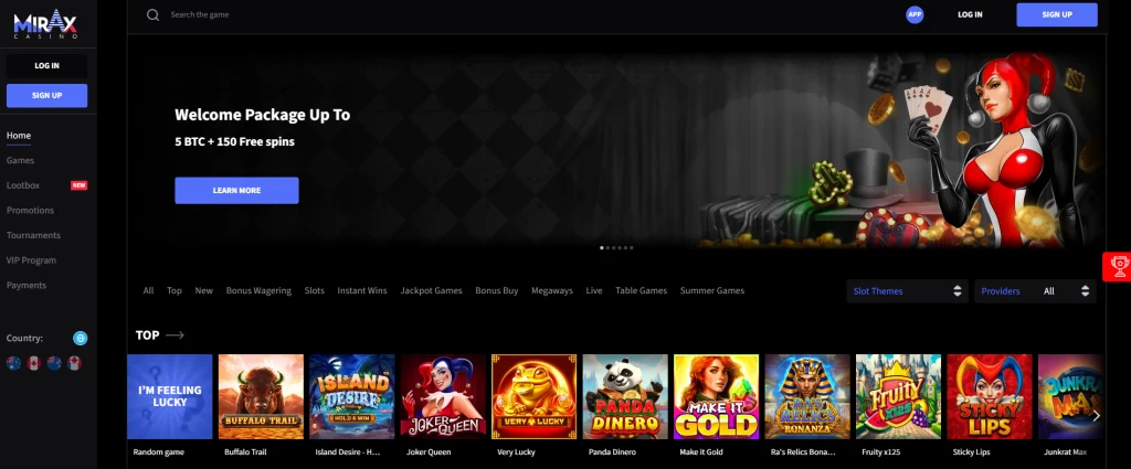 Slot no-deposit bonus from Mirax