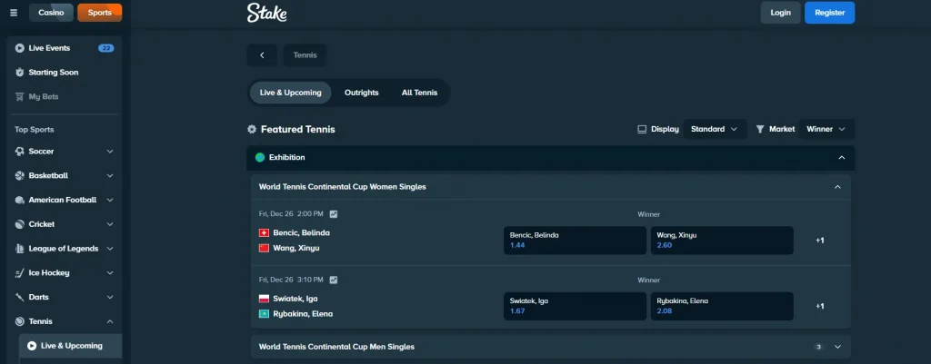 Stake.com tennis page