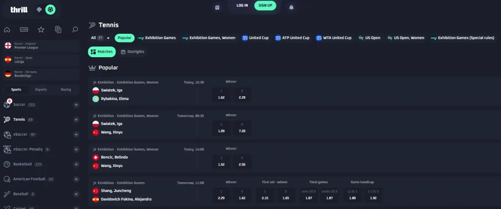 Thrill casino tennis page