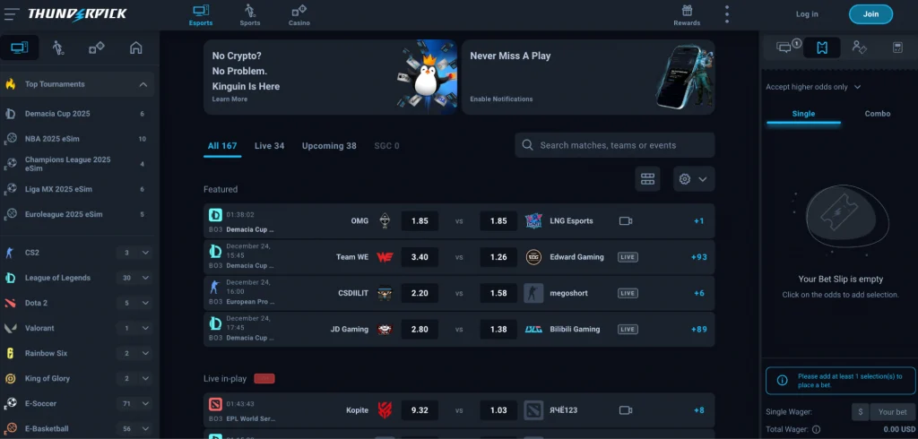 Thunderpick esports betting site