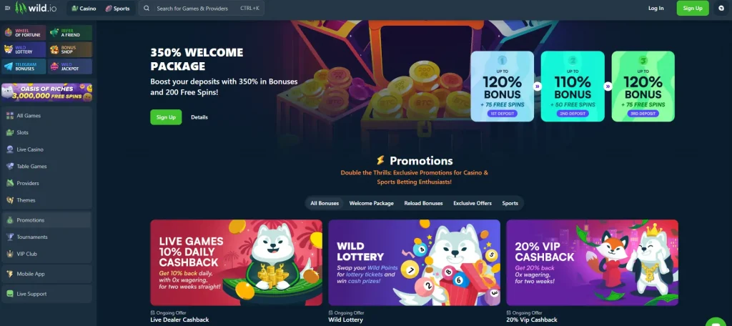 Wild.io welcome bonus information