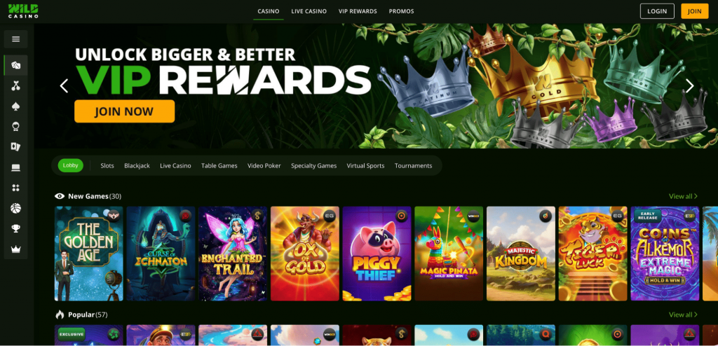Wild Casino homepage