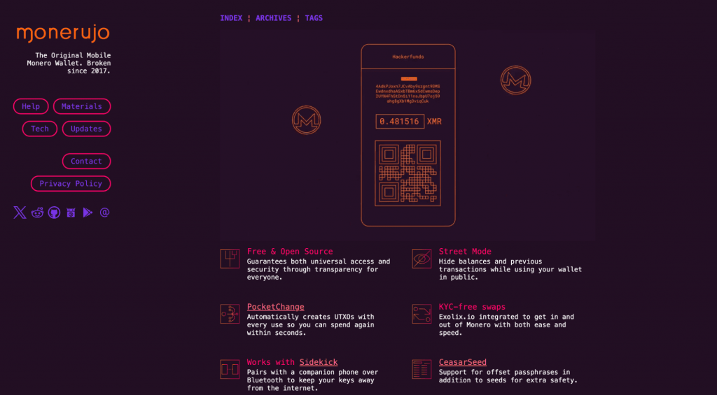 Monerujo homepage