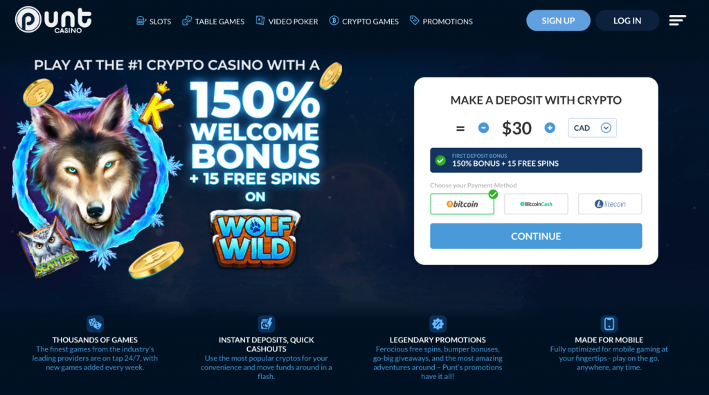Punt Casino homepage
