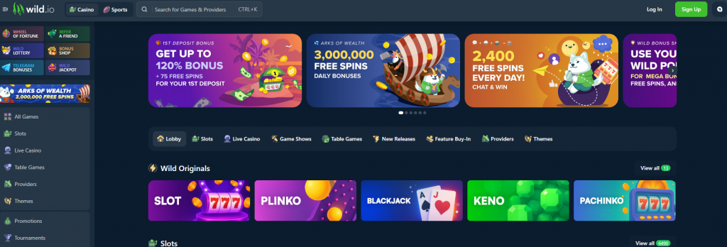 Wild.io casino main page