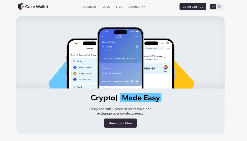 Cake Wallet homepage
