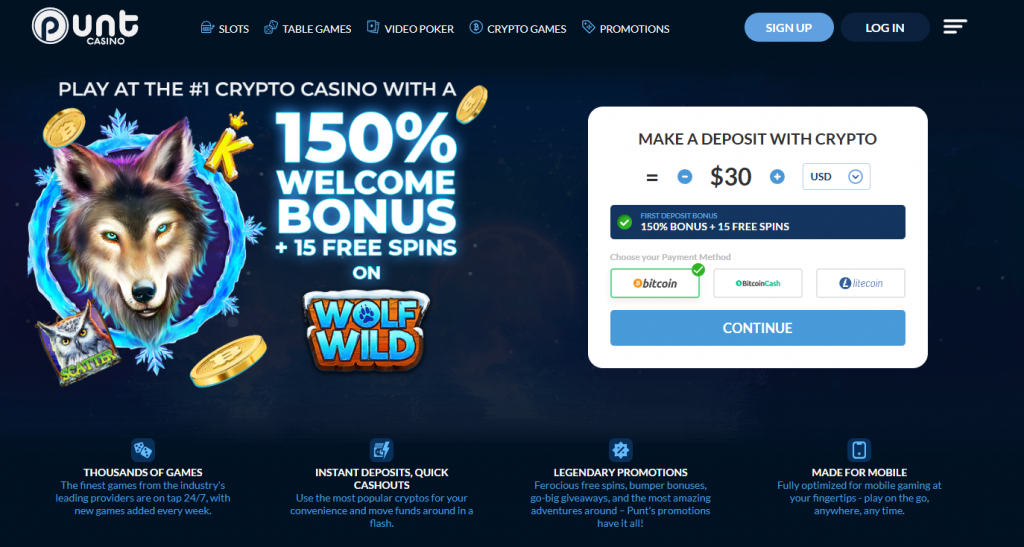 Puntcasino altcoin casino main page