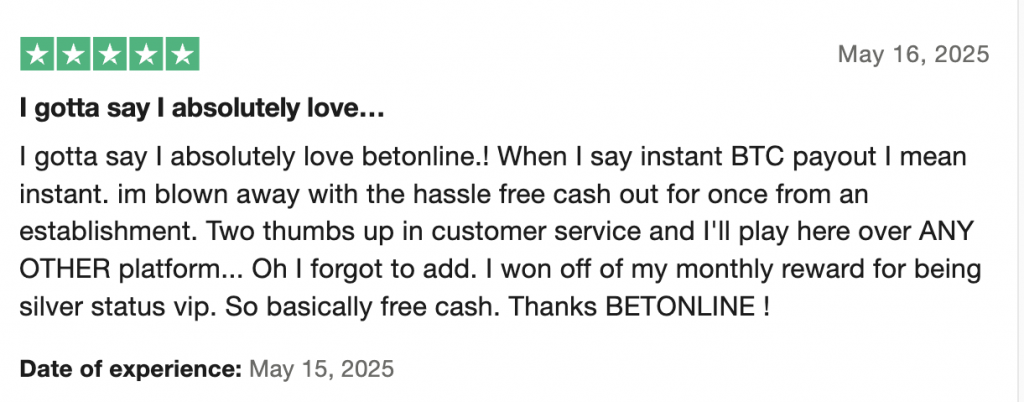 BetOnline review from TrustPilot
