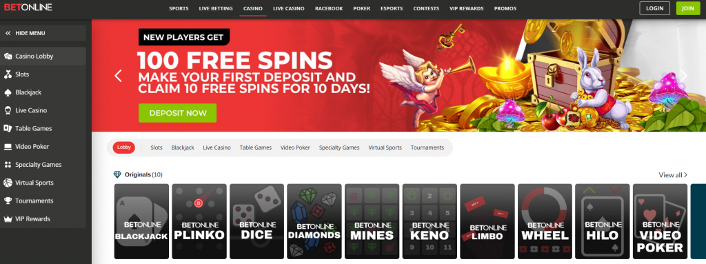 BetOnline altcoin casino homepage
