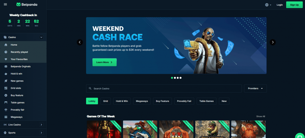 Betpanda Casino Interface