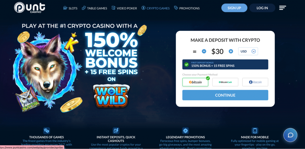 Punt Casino main page