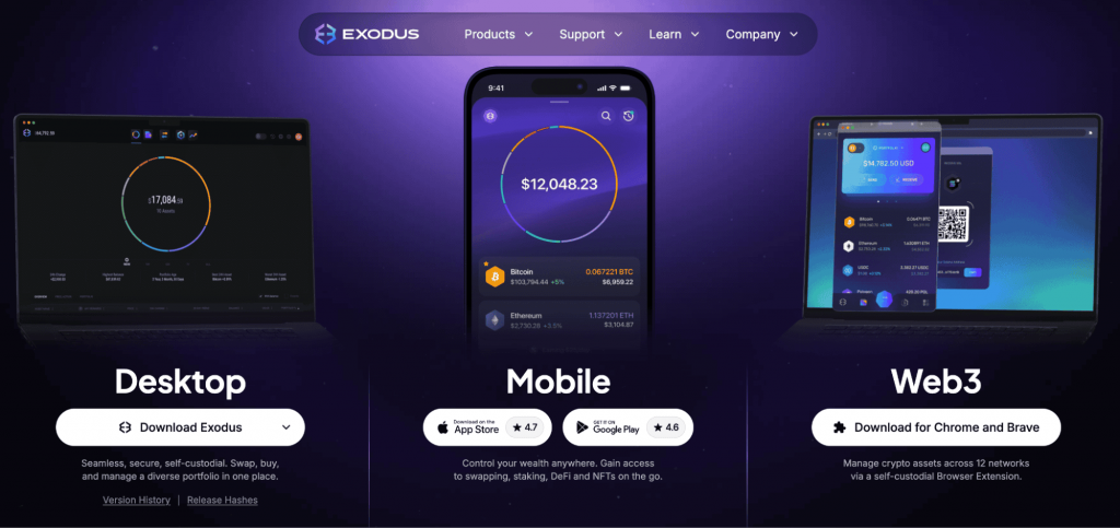 Exodus Wallet homepage