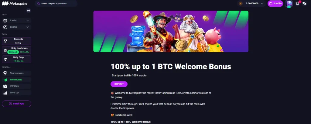 Big Metaspins welcome bonus is one of the biggest pros