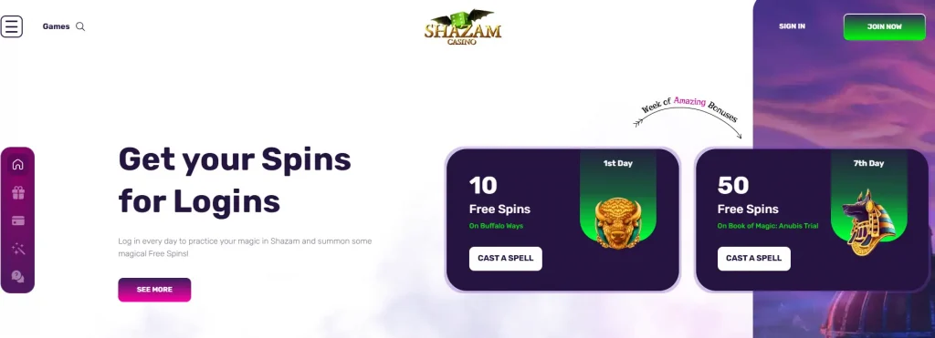 Shazam Casino free spins