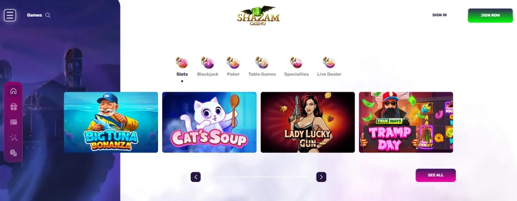 Shazam Casino no deposit bonus access to all games