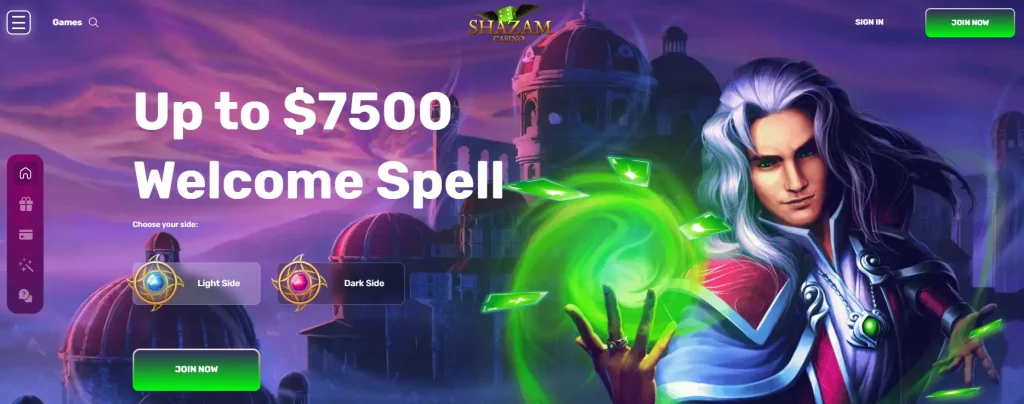 Shazam main page advertising the welcome bonus