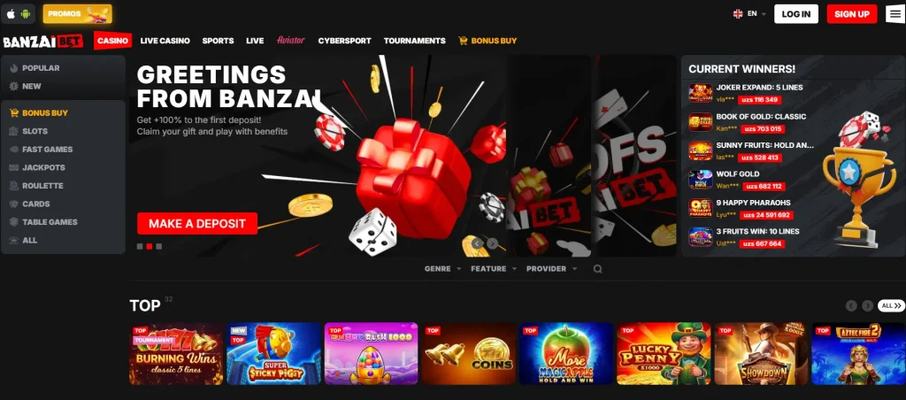 Banzai Bet review main page