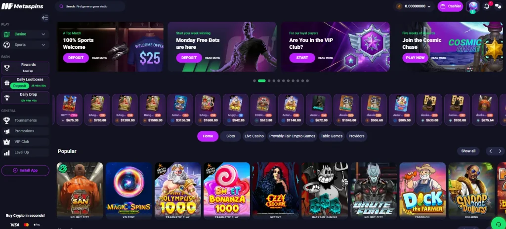 Metaspins casino review: home page