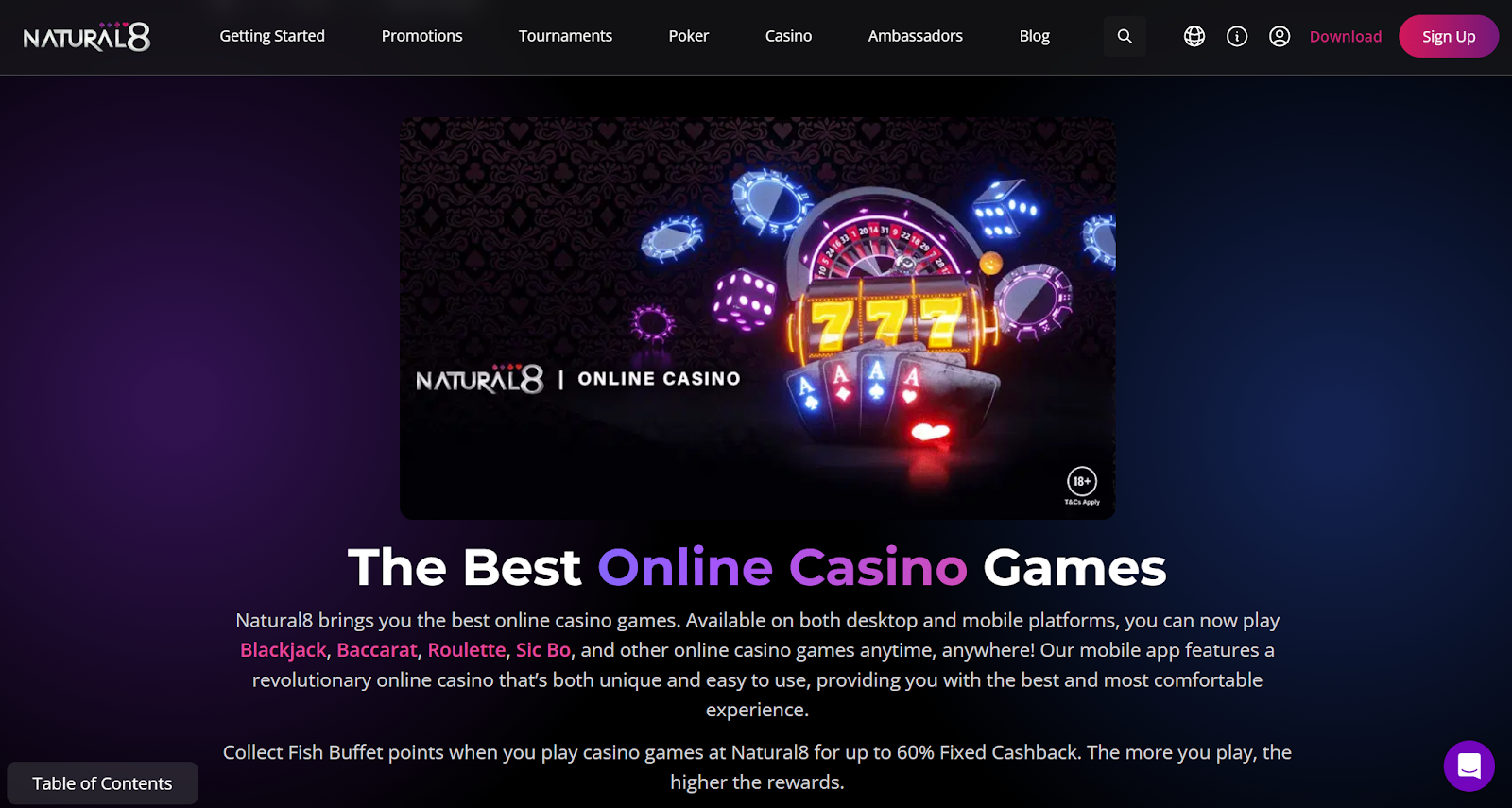 Natural8 table games