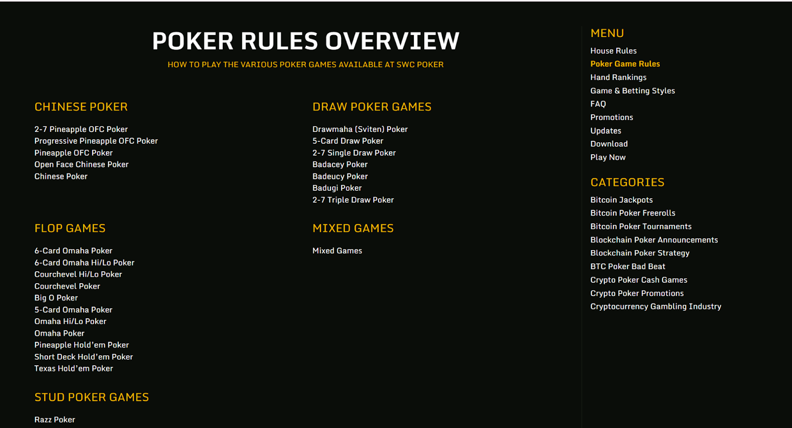 SwC Poker games library