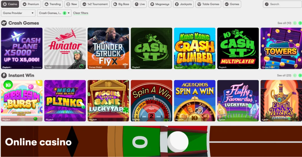 Crash gaming options