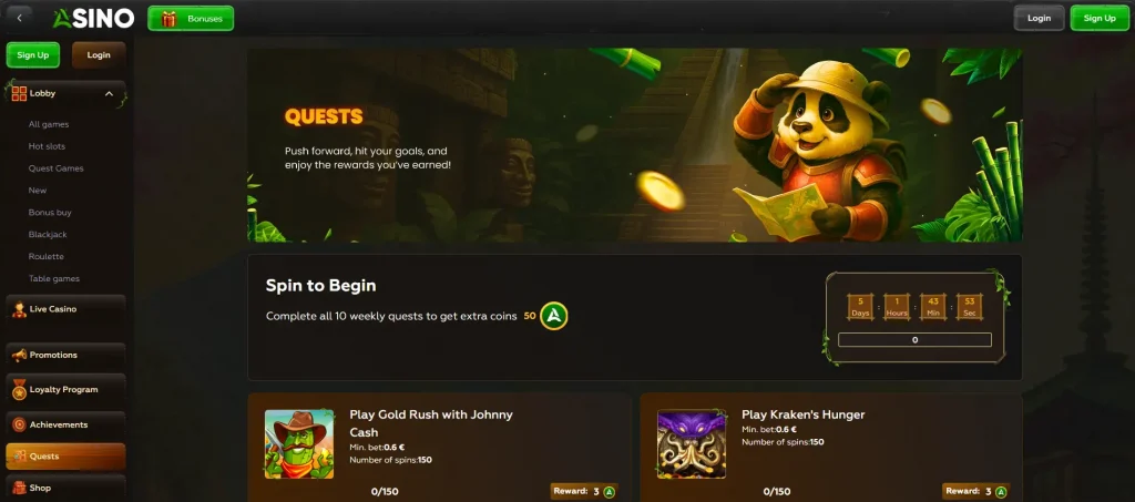 Asino casino no deposit bonus quests