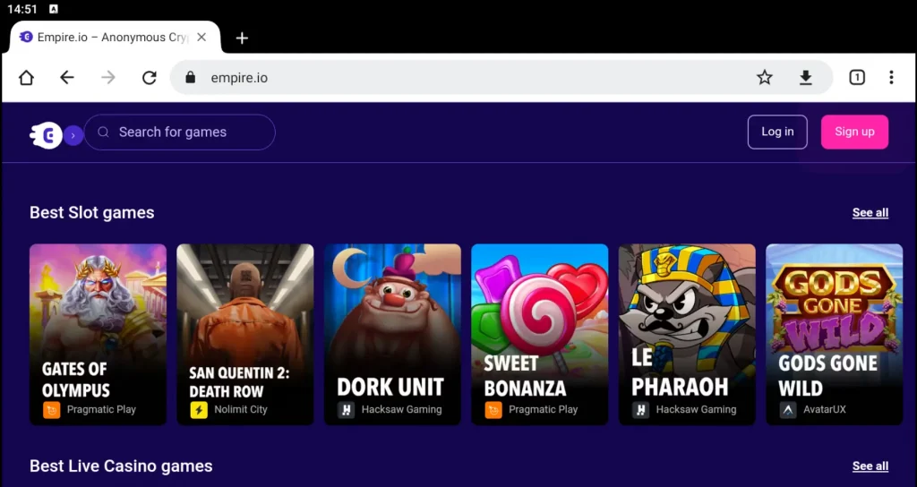 Empire.io casino mobile site