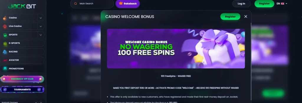 Jackbit casino no deposit bonus-style offer as a welcome