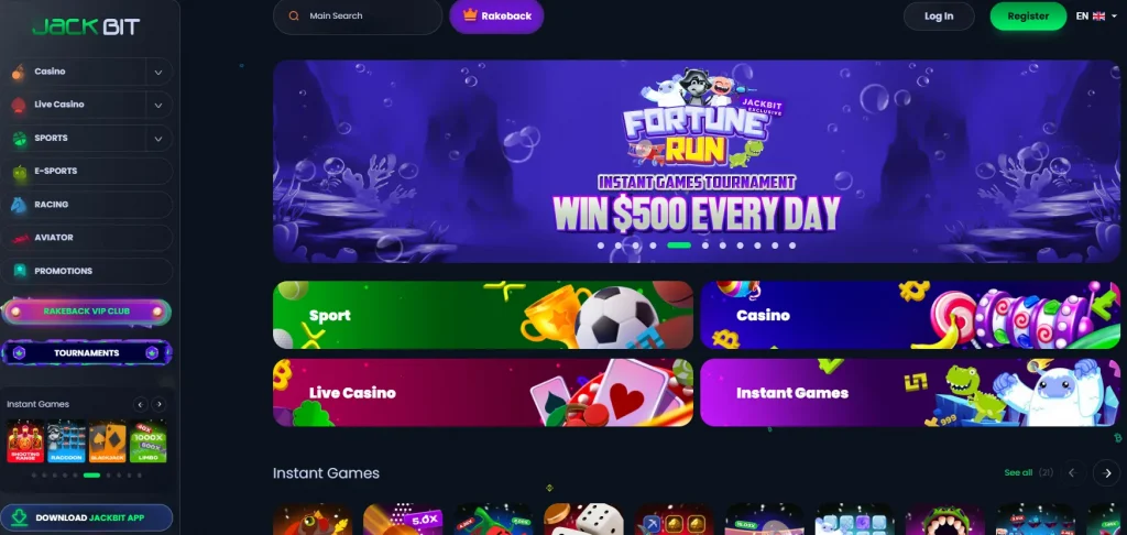 Jackbit casino no deposit bonus usage starts from main page