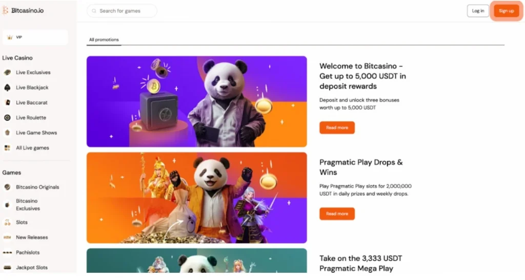 Promo page at Bitcasino.io