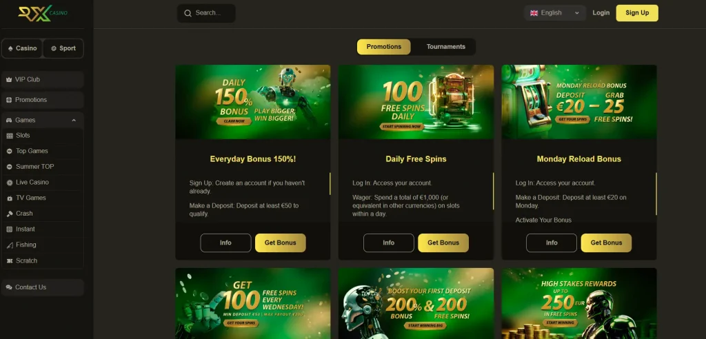 RX Casino bonus system