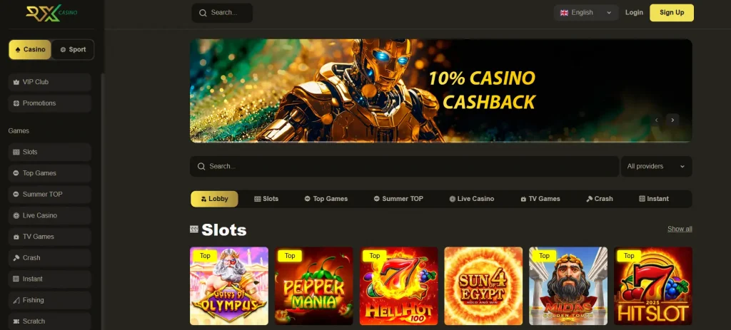 RX Casino home page