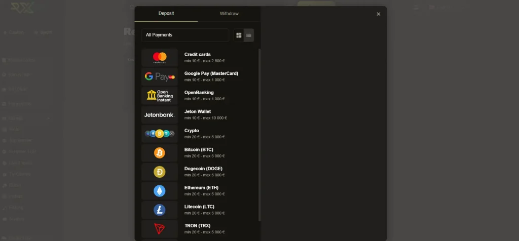 RX Casino payment tools